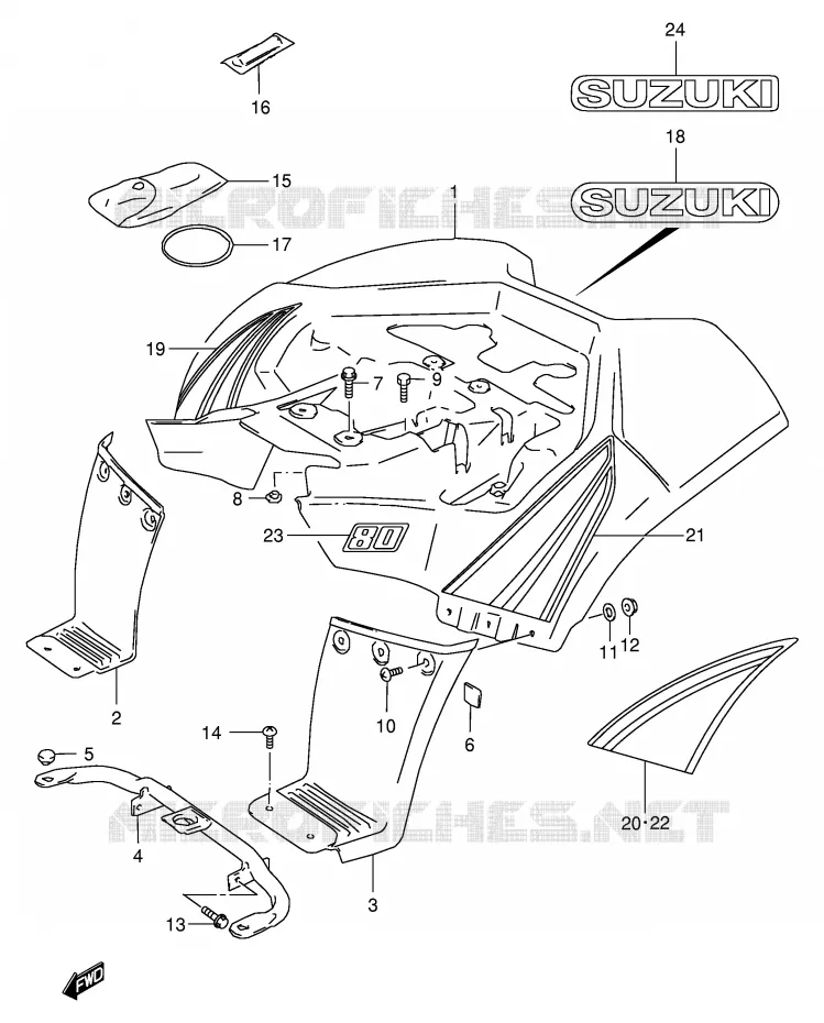 REAR FENDER (MODEL K2/K3) Suzuki QUAD 80 QUADSPORT 2004  LT80K4(P3/P28)