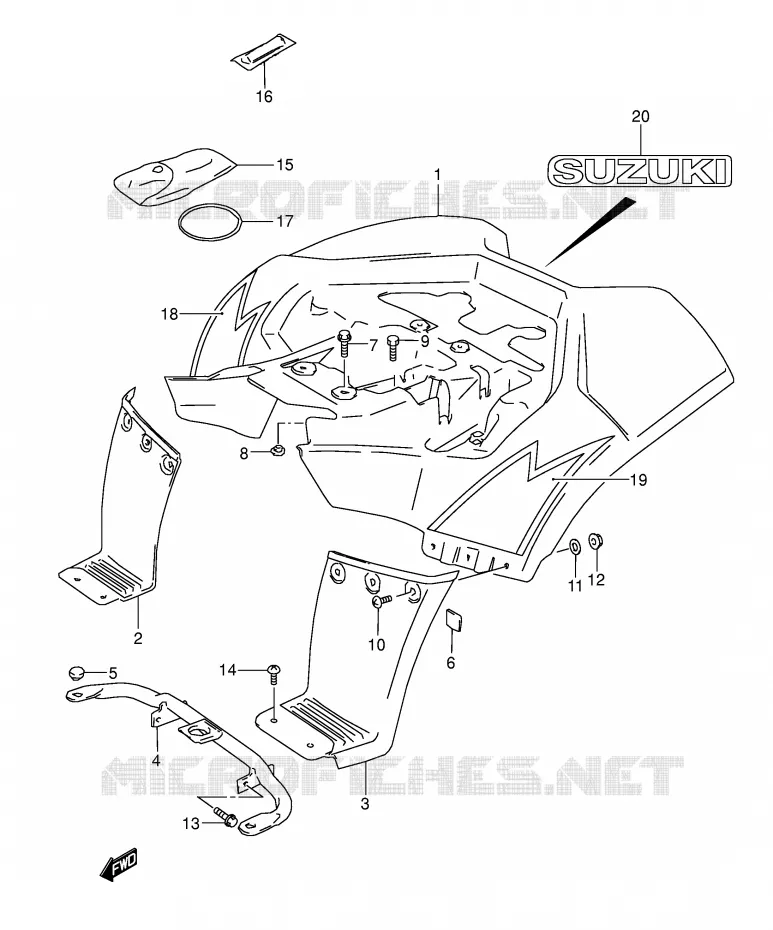 REAR FENDER (MODEL K4) Suzuki QUAD 80 QUADSPORT 2002  LT80K2(P3/P28)