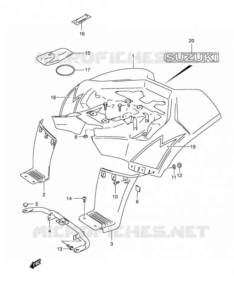 REAR FENDER (MODEL K4) Suzuki QUAD 80 QUADSPORT 2006  LT80K6(P1)