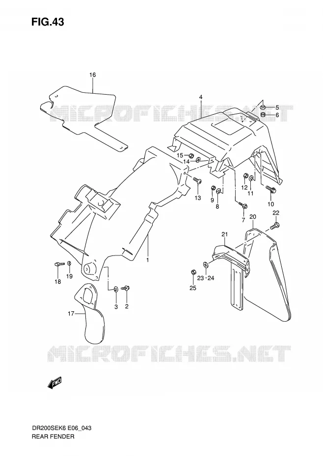 REAR FENDER Suzuki MOTO 200 DR 2010  DR200SEL0(E6)