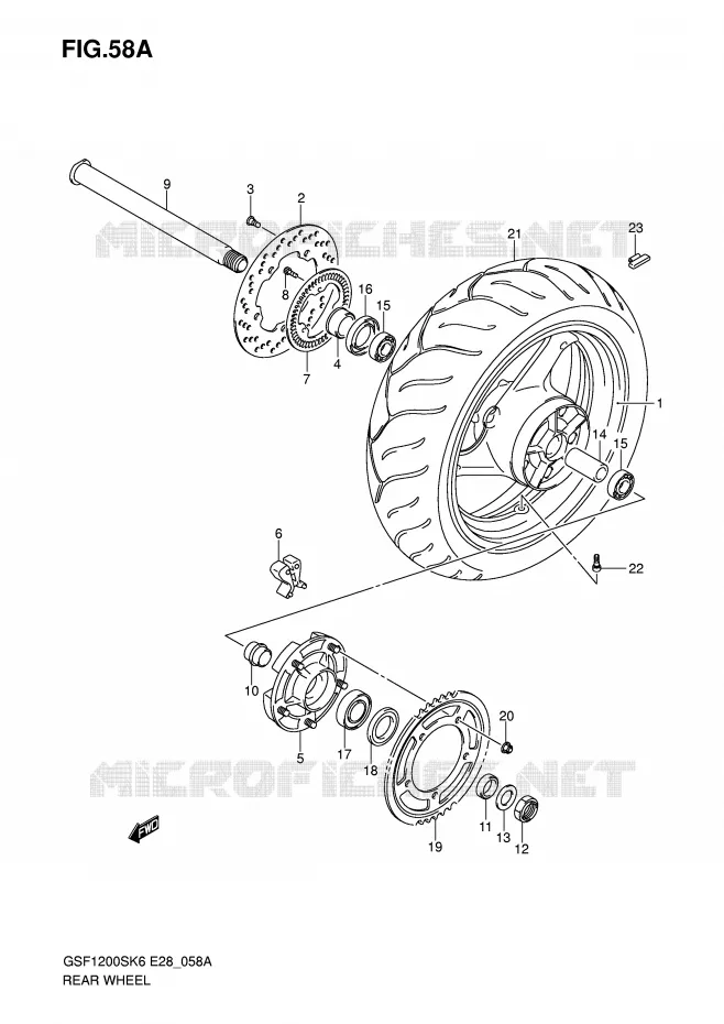 REAR WHEEL (GSF1200SAK6) Suzuki MOTO 1200 BANDIT 2006  GSF1200SAK6(E28)