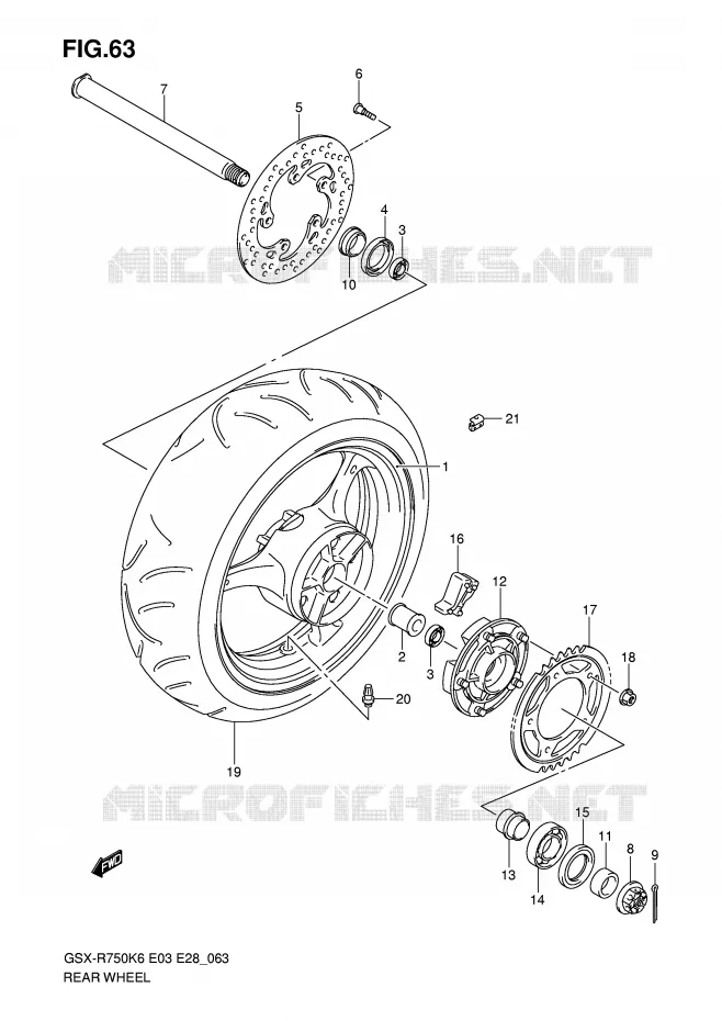 REAR WHEEL Suzuki MOTO 750 GSX-R 2007  GSX-R750K7(E3/E28)
