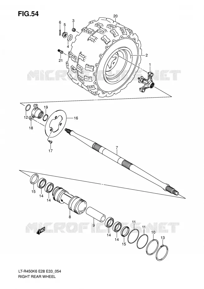 RIGHT HAND REAR WHEEL (MODEL K6/K7) Suzuki QUAD 450 QUADRACER 2007  LT-R450K7(E28/E33)