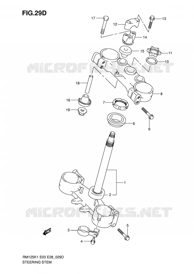 STEERING COLUMN (MODEL K5) Suzuki MOTO 125 RM 2003  RM125K3