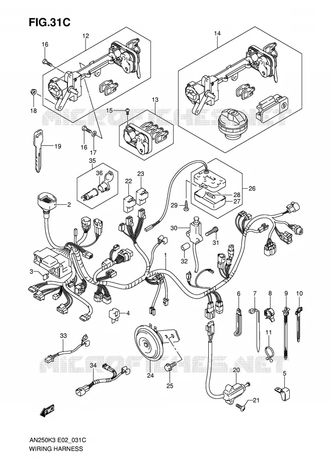 WIRING HARNESS (MODEL K6 E71) Suzuki SCOOTER 250 BURGMAN 2004  AN250K4(E2)