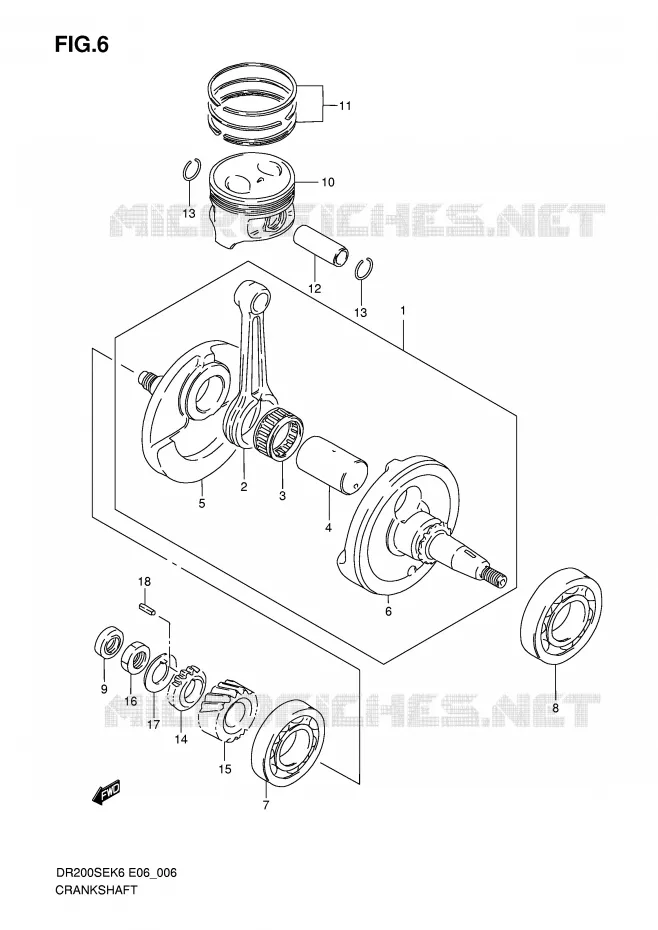 CRANKSHAFT Suzuki MOTO 200 DR 2006  DR200SEK6(E6)