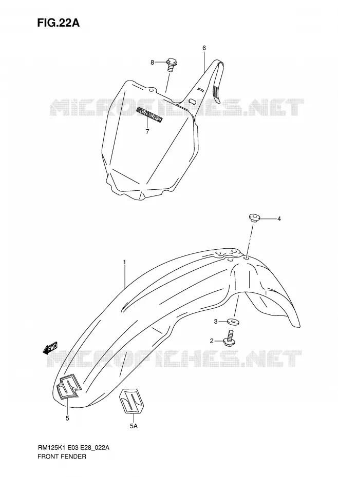 FRONT FENDER (MODEL K4/K5/K6) Suzuki MOTO 125 RM 2003  RM125K3