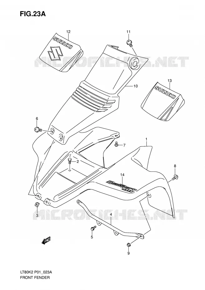 FRONT FENDER (MODEL K5/K6) Suzuki QUAD 80 QUADSPORT 2002  LT80K2(P1)