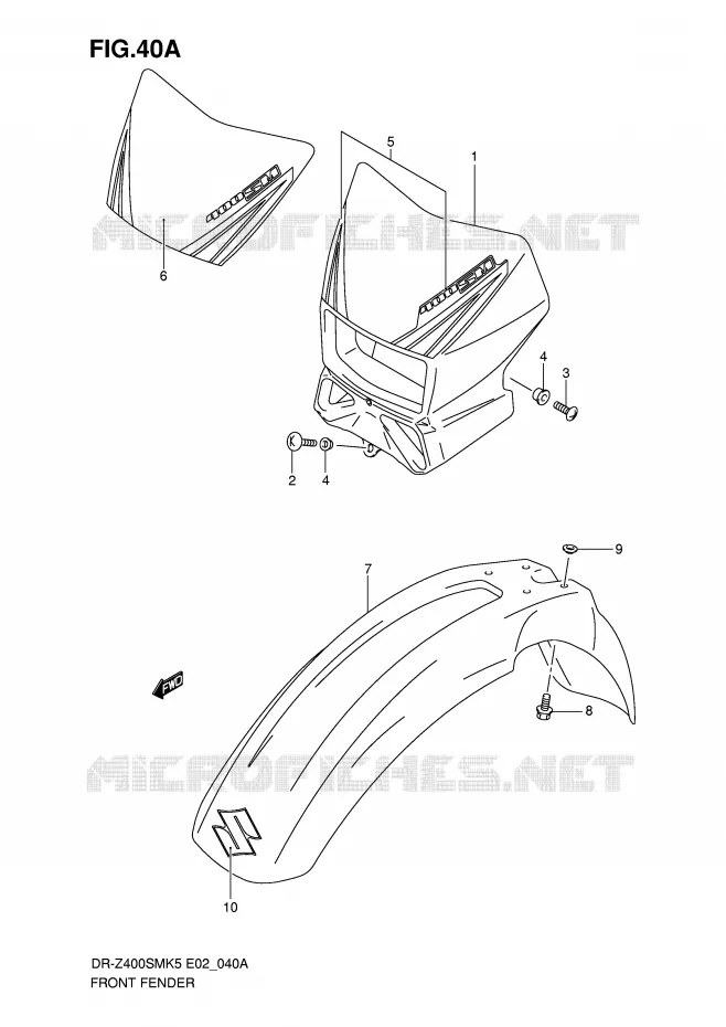 FRONT FENDER (MODEL K6) Suzuki MOTO 400 DR-Z 2009  DR-Z400SMK9(E2)