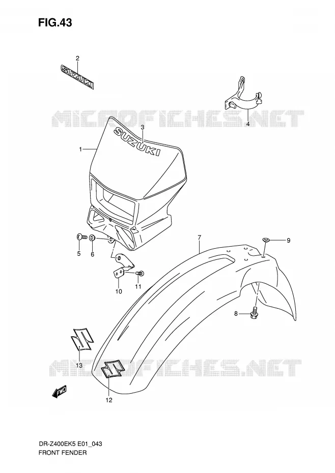 FRONT FENDER Suzuki MOTO 400 DR-Z 2007  DR-Z400EK7(E1)