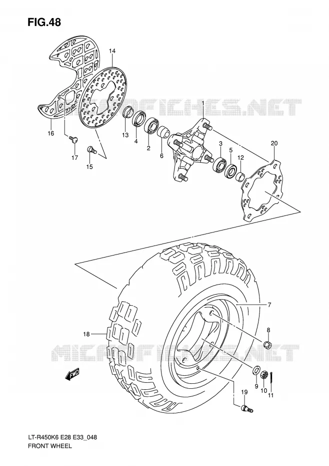 FRONT WHEEL Suzuki QUAD 450 QUADRACER 2009  LT-R450K9(E28/E33)
