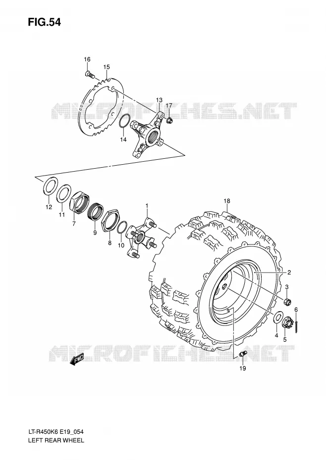 LEFT HAND REAR WHEEL (MODEL K6/K7) Suzuki QUAD 450 QUADRACER 2010  LT-R450L0(E19)