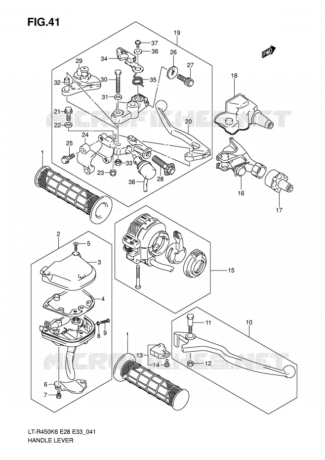 LEVERS - HANDGRIPS (MODEL K6/K7/K8) Suzuki QUAD 450 QUADRACER 2006  LT-R450K6(E28/E33)