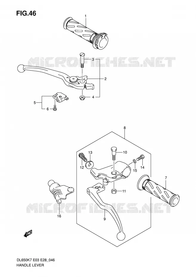 LEVERS - HANDGRIPS (MODEL K7/K8/K9) Suzuki MOTO 650 V-STROM 2007  DL650K7(E3/E28)