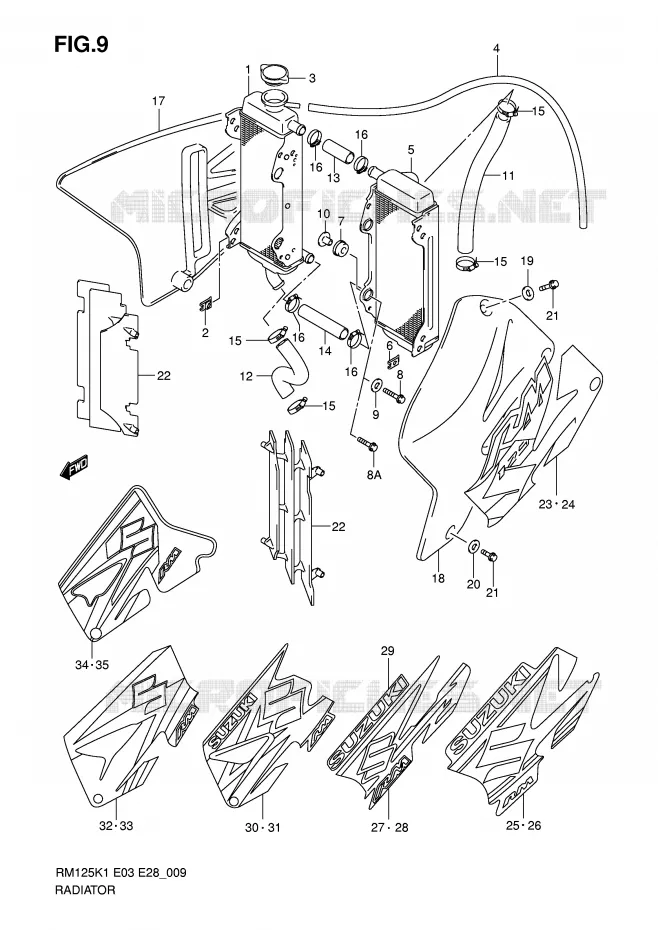 RADIATOR Suzuki MOTO 125 RM 2002  RM125K2(E3/E28)