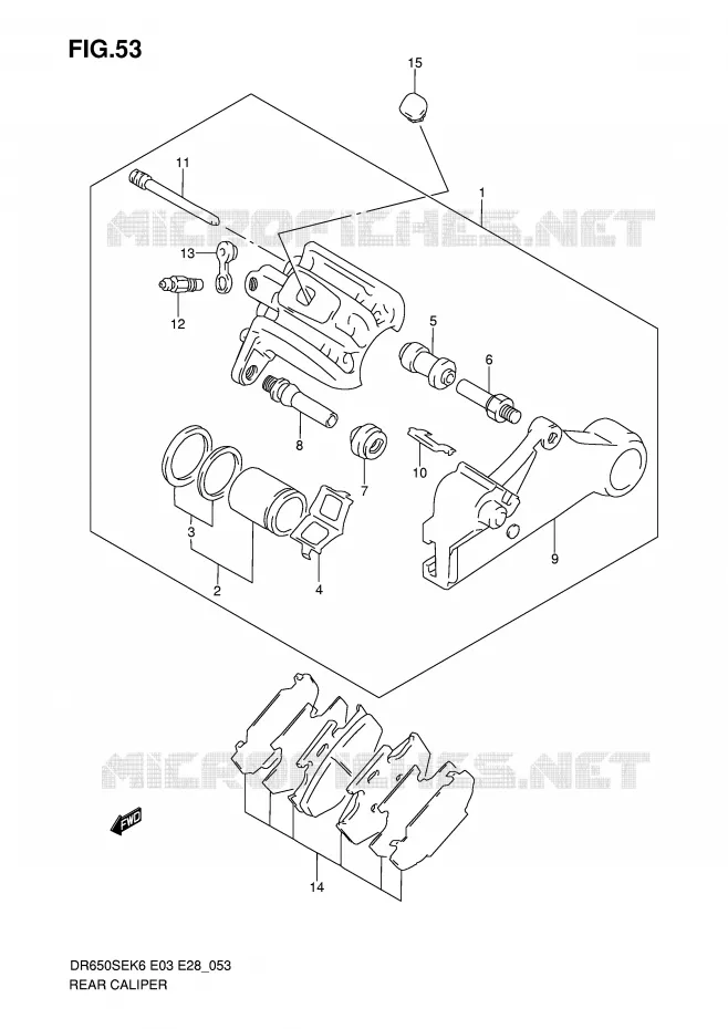 REAR CALIPER Suzuki MOTO 650 DR 2007  DR650SEK7(E3/E28)