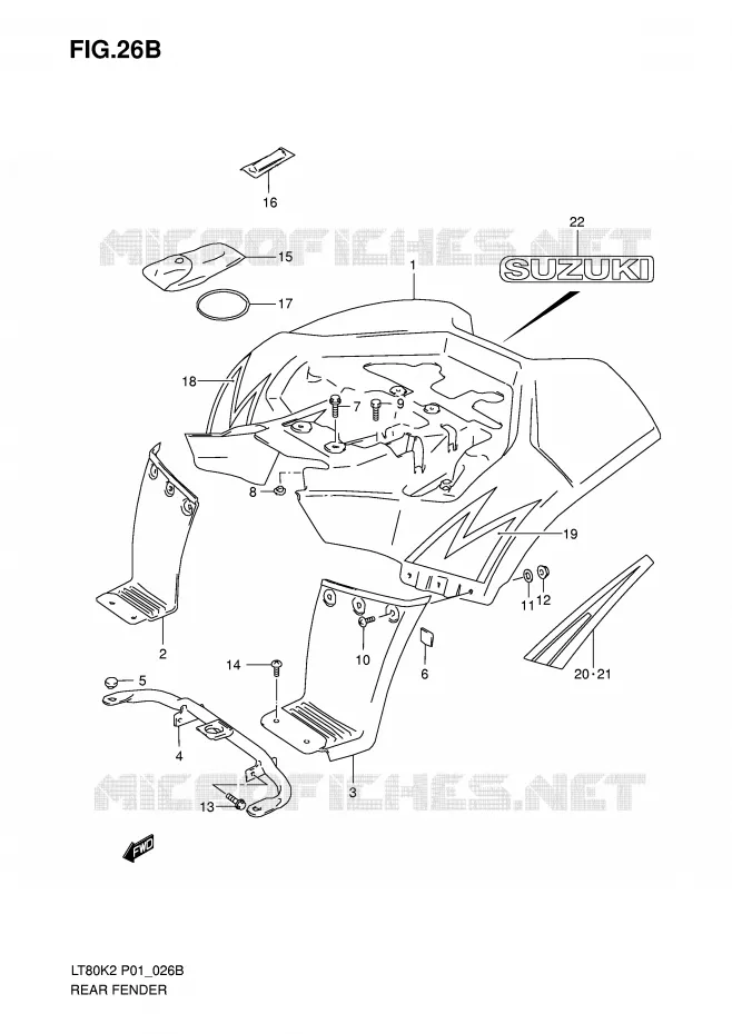 REAR FENDER (MODEL K5/K6) Suzuki QUAD 80 QUADSPORT 2003  LT80K3(P1)