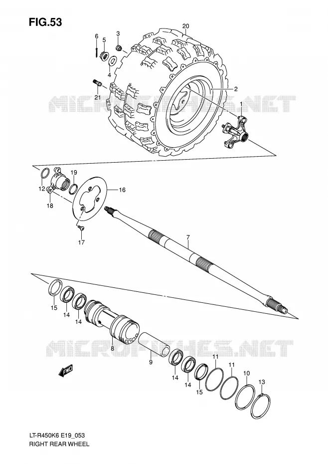 RIGHT HAND REAR WHEEL (MODEL K6/K7) Suzuki QUAD 450 QUADRACER 2007  LT-R450K7(E19)