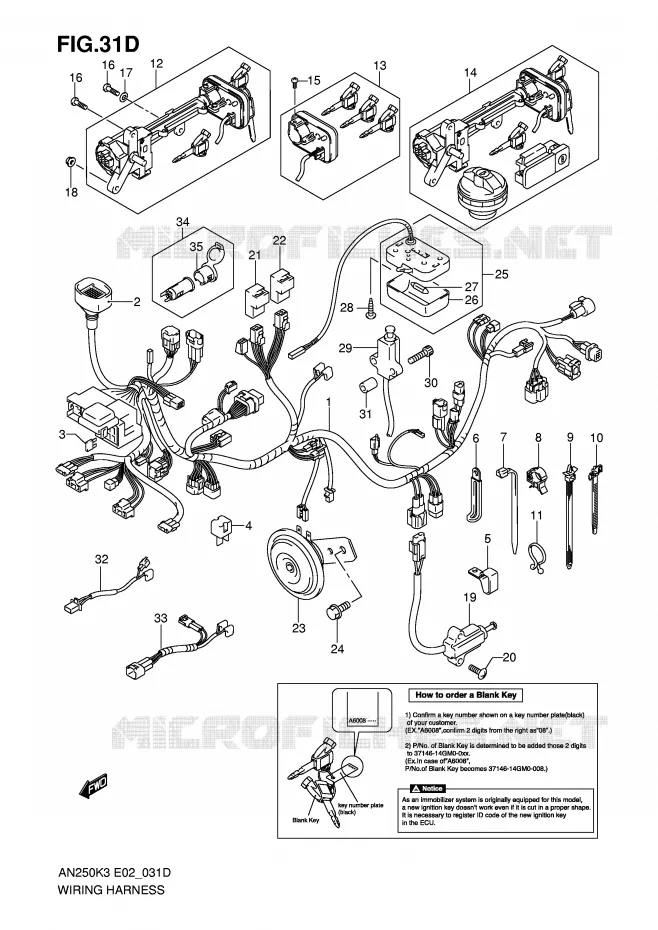 WIRING HARNESS (MODEL K6 E24,IMOBI) Suzuki SCOOTER 250 BURGMAN 2003  AN250K3(E2)