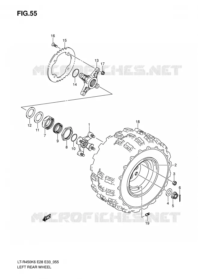 LEFT HAND REAR WHEEL (MODEL K6/K7) Suzuki QUAD 450 QUADRACER 2008  LT-R450K8(E28/E33)