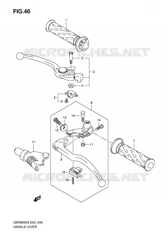LEVERS - HANDGRIPS (MODEL K6/K7/K8/K9) Suzuki MOTO 600 GSR 2008  GSR600K8(E2)