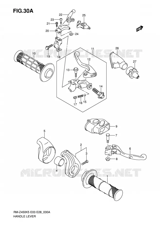 LEVERS - HANDGRIPS (MODEL K6) Suzuki MOTO 450 RM-Z 2007  RM-Z450ZK7(E3/E28)