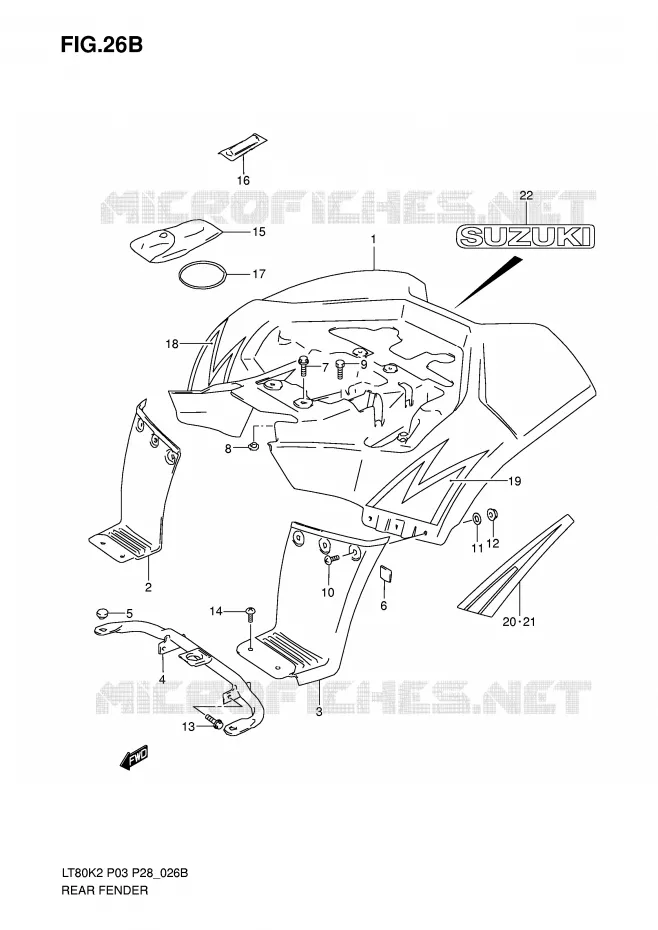 REAR FENDER (MODEL K5/K6) Suzuki QUAD 80 QUADSPORT 2003  LT80K3(P3/P28)