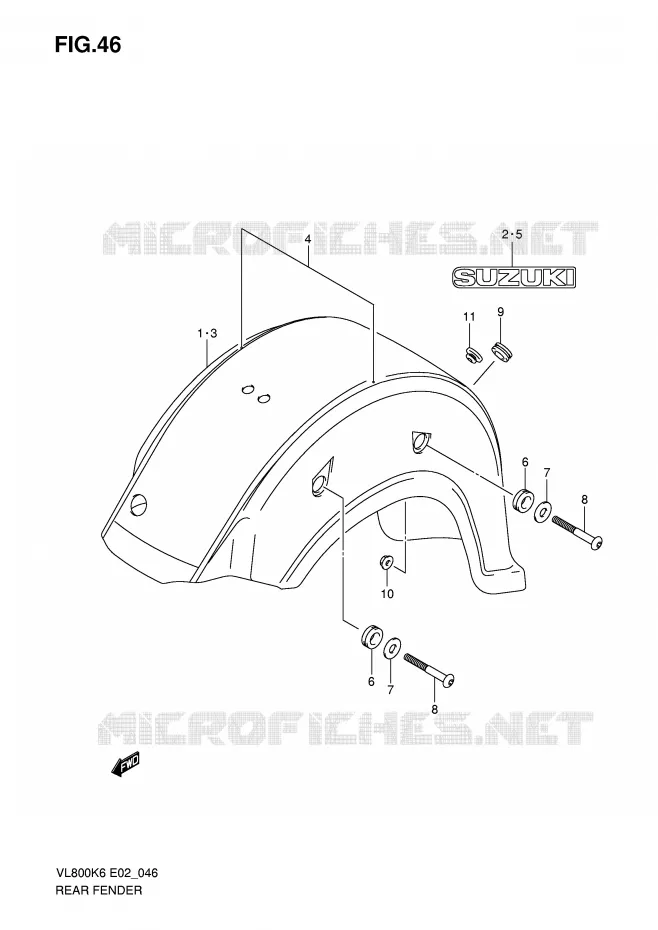 REAR FENDER (MODEL K6/K7) Suzuki MOTO 800 VOLUSIA 2007  VL800UEK7(E2)