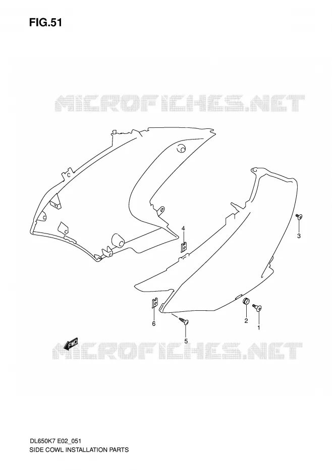SIDE COWLING INSTALLATION PARTS Suzuki MOTO 650 V-STROM 2007  DL650U3K7(E2)