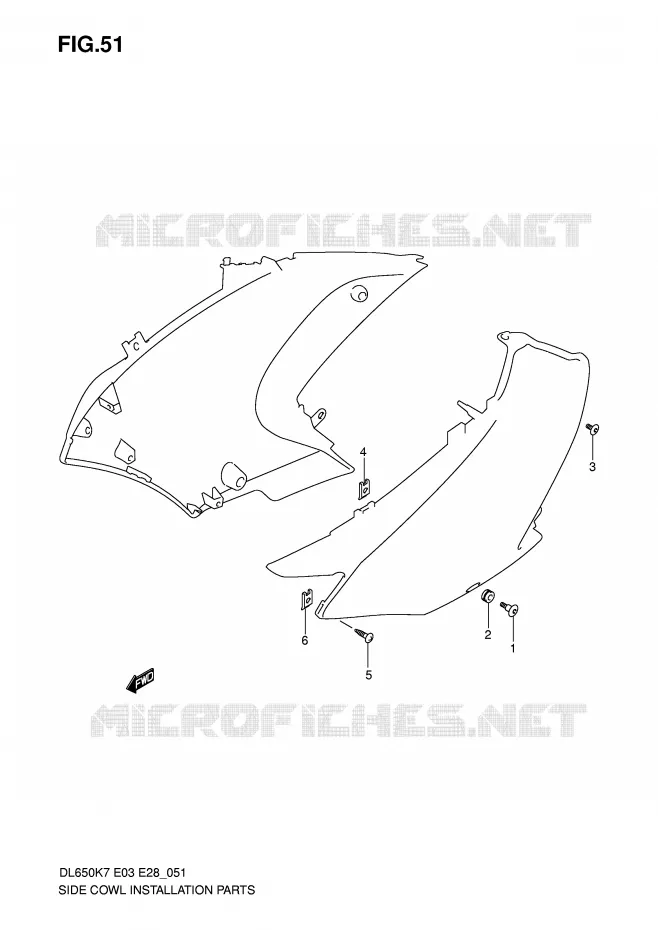 SIDE COWLING INSTALLATION PARTS Suzuki MOTO 650 V-STROM 2010  DL650AL0(E3/E28)