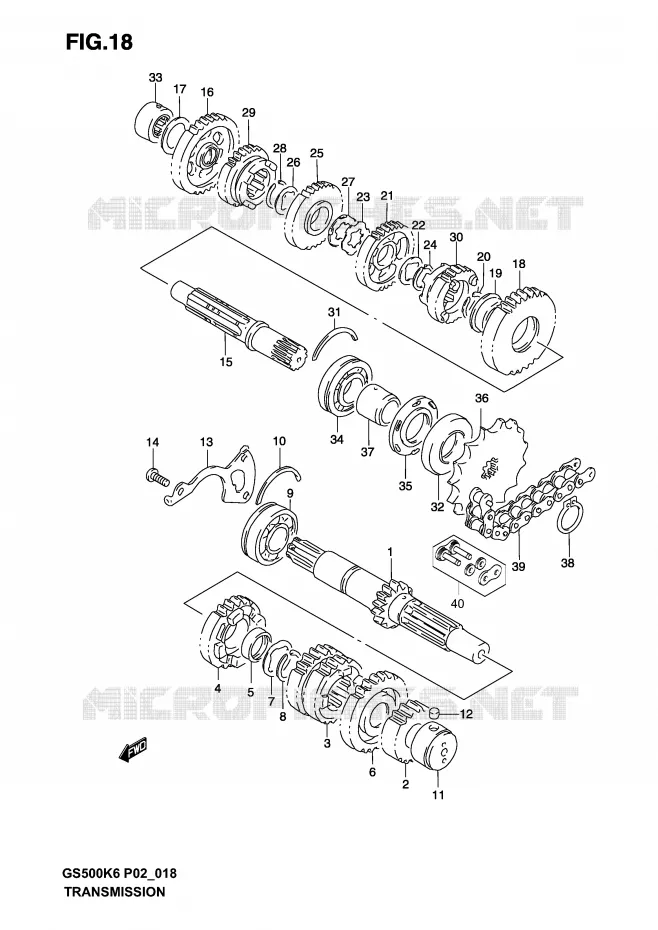 TRANSMISSION Suzuki MOTO 500 GS-F 2005  GS500FK5(P19)