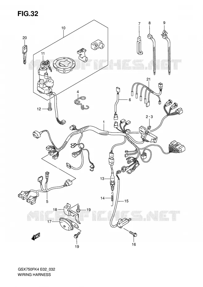 WIRING HARNESS Suzuki MOTO 750 GSX-F 2004  GSX750FK4(E2)