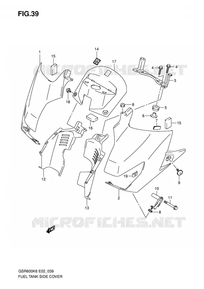FUEL TANK SIDE COVER (MODEL K6/K7) Suzuki MOTO 600 GSR 2008  GSR600K8(E2)