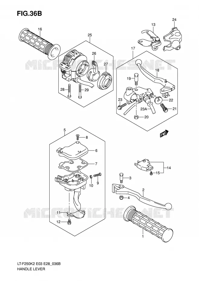 LEVERS - HANDGRIPS (MODEL K5/K6) Suzuki QUAD 250 OZARK 2005  LT-F250K5(E3/E28)