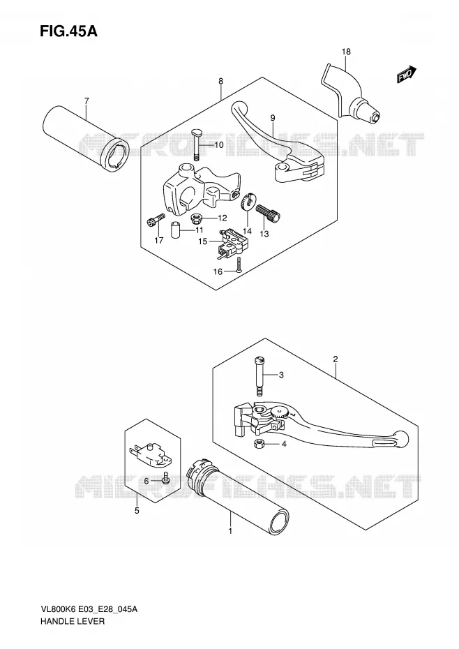 LEVERS - HANDGRIPS (MODEL K7/K8/K9/L0) Suzuki MOTO 800 VOLUSIA 2006  VL800CK6(E3/E28)