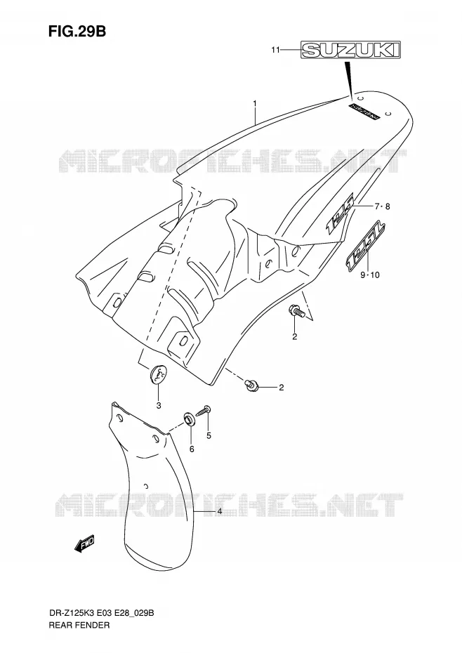 REAR FENDER (MODEL K7) Suzuki MOTO 125 DR-Z 2004  DR-Z125LK4(E3/E28)