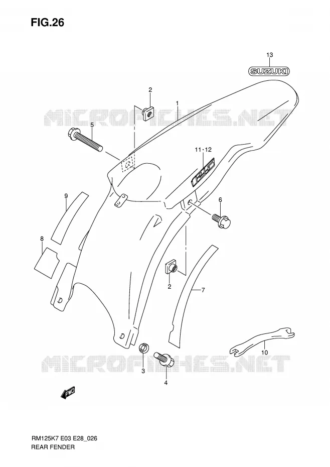 REAR FENDER Suzuki MOTO 125 RM 2007  RM125K7(E3/E28)