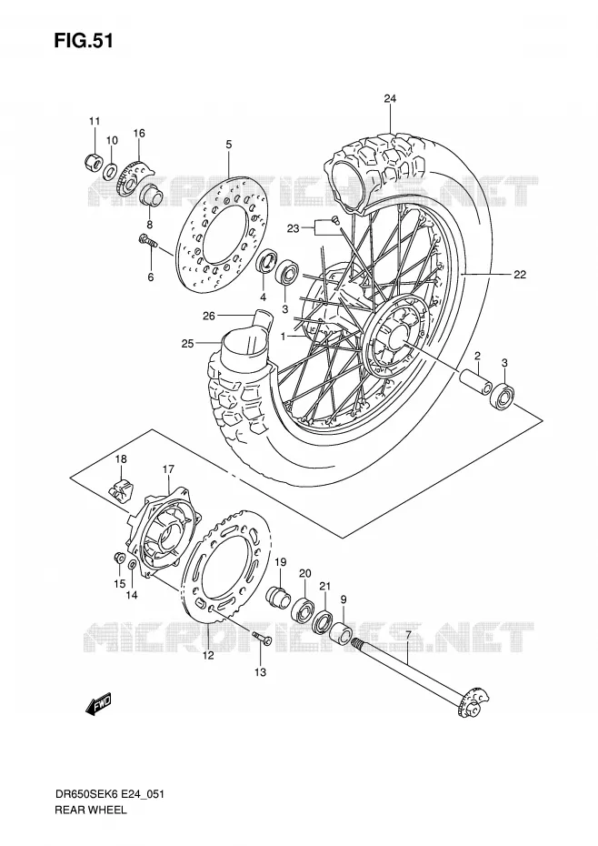 REAR WHEEL Suzuki MOTO 650 DR 2007  DR650SEK7(E24)