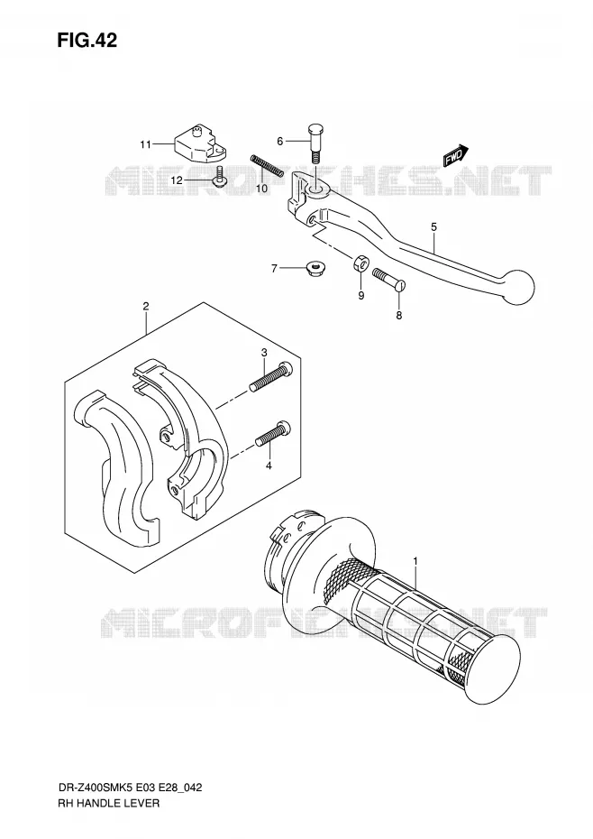 RIGHT LEVER - HANDGRIP Suzuki MOTO 400 DR-Z 2007  DR-Z400SMK7(E3/E28)