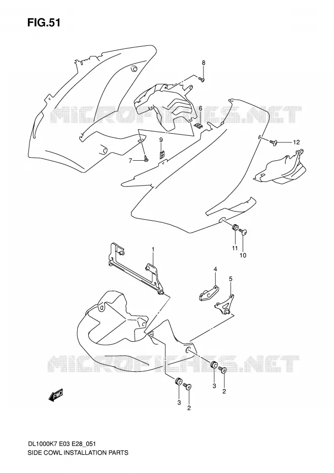 SIDE COWL INSTALLATION PARTS Suzuki MOTO 1000 V-STROM 2009  DL1000K9(E3/E28)