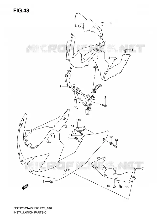 FAIRING INSTALLATION PARTS Suzuki MOTO 1250 BANDIT-S 2007  GSF1250SAK7(E3/E28)
