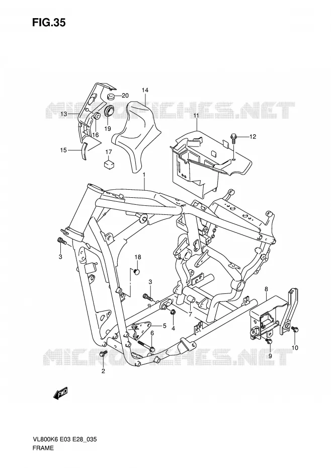 FRAME (MODEL K6/K7/K8) Suzuki MOTO 800 VOLUSIA 2007  VL800CK7(E3/E28)
