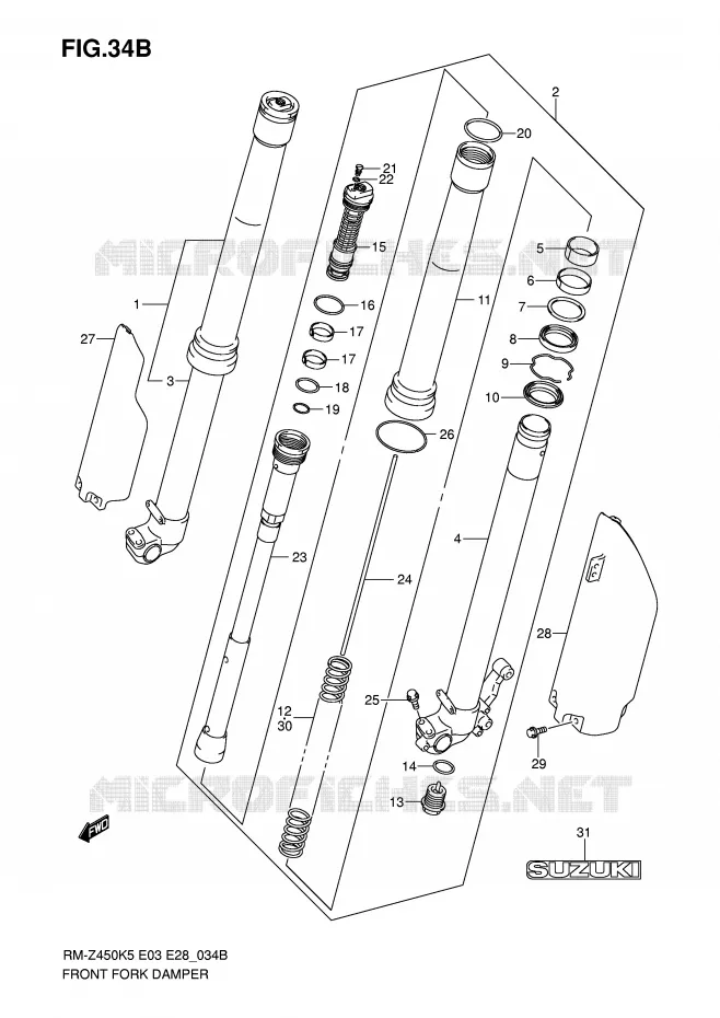 FRONT FORK (MODEL K7) Suzuki MOTO 450 RM-Z 2007  RM-Z450K7(E3/E28)