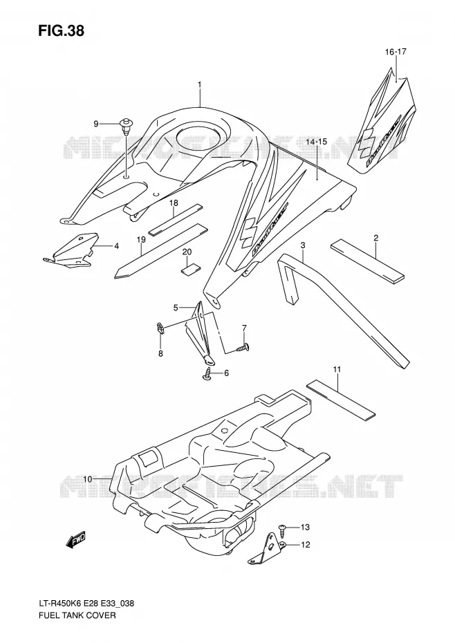 FUEL TANK COVER (MODEL K6/K7) Suzuki QUAD 450 QUADRACER 2008  LT-R450K8(E28/E33)