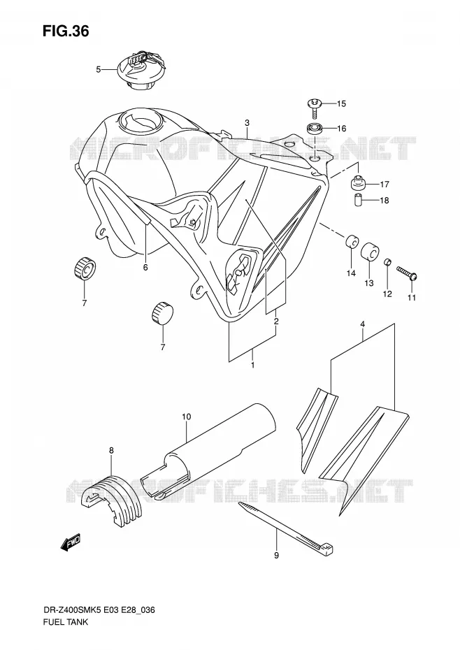 FUEL TANK (MODEL K5/K6) Suzuki MOTO 400 DR-Z 2009  DR-Z400SMK9(E3/E28)