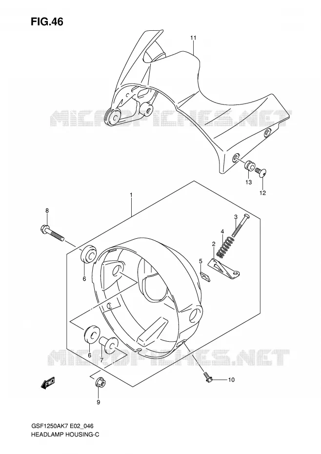 HEADLAMP HOUSING (GSF1250/A) Suzuki MOTO 1250 BANDIT-S 2009  GSF1250SAK9(E2)