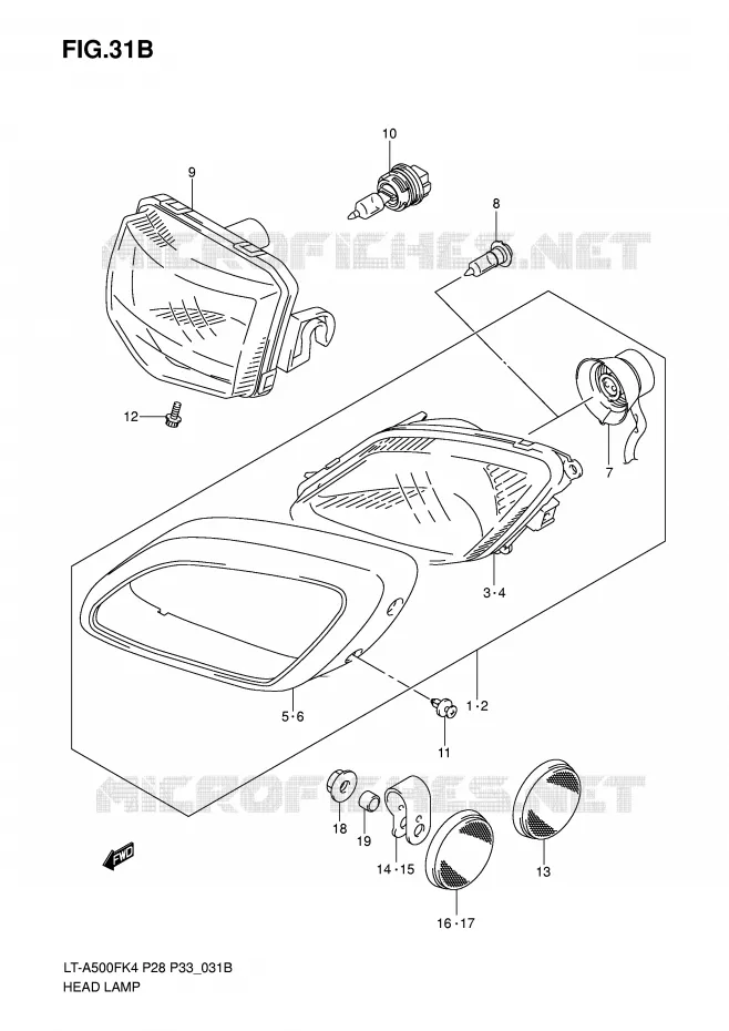 HEADLIGHT (MODEL K6/K7) Suzuki QUAD 500 VINSON 2006  LT-A500FK6(P28/P33)