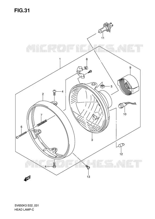 HEADLIGHT (NOTE) Suzuki MOTO 650 SV-S 2003  SV650SUK3(E2)
