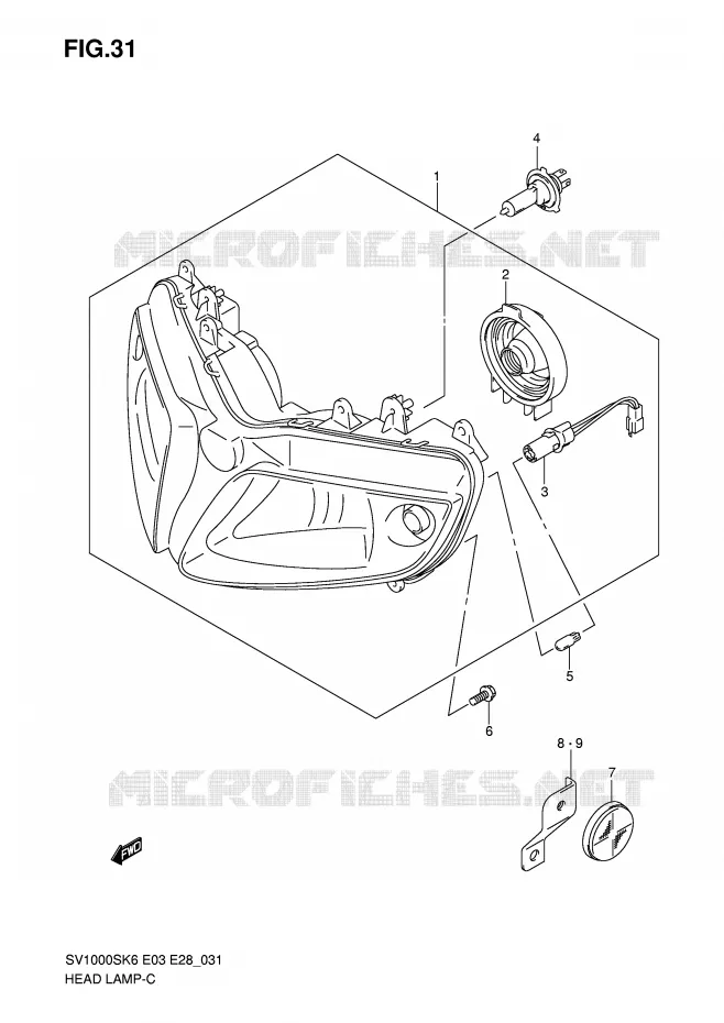 HEADLIGHT (SV1000S) Suzuki MOTO 1000 SV-S 2007  SV1000SK7(E3/E28)