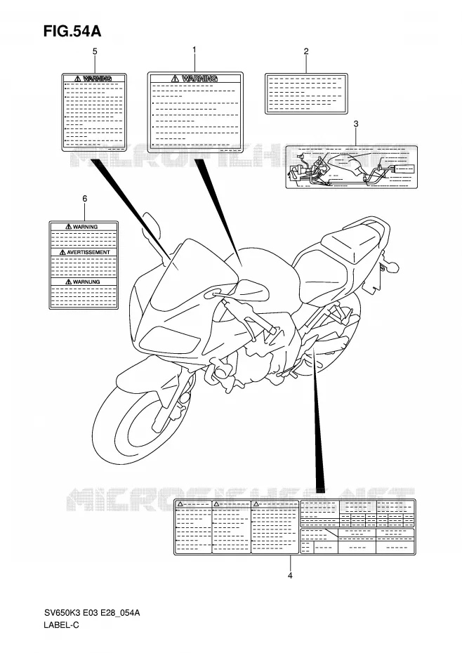 LABEL (MODEL K7) Suzuki MOTO 650 SV 2004  SV650K4/SK4(E3/E28)